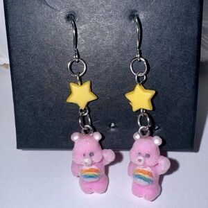 pink carebear earrings